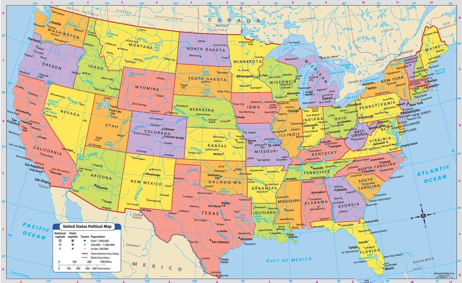 Şehirler Ile Amerika Birleşik Devletleri Harita 